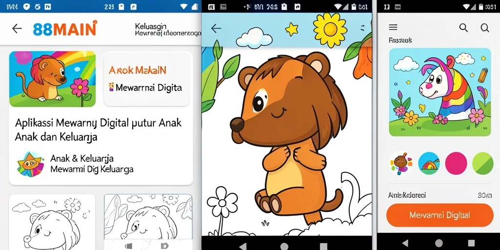 Tampilan antarmuka menyenangkan dari aplikasi Mewarnai Digital 88MAIN.