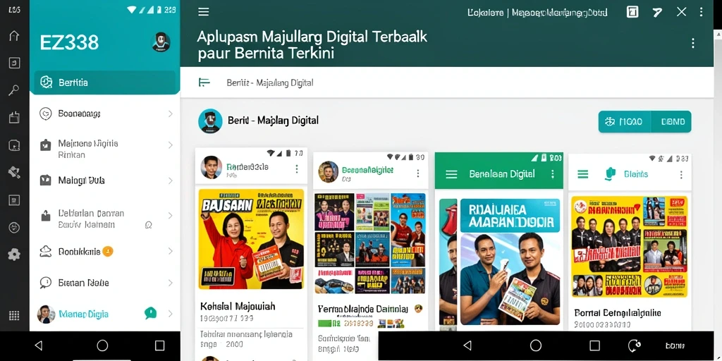 Antarmuka EZ338 yang modern dan interaktif untuk berita digital.