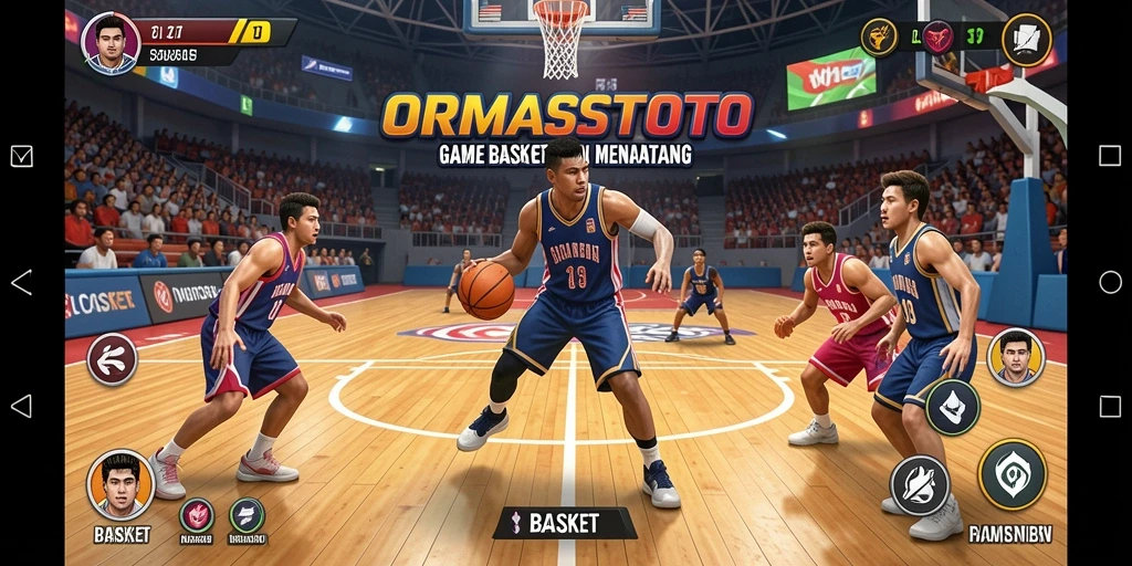 Tampilan antarmuka permainan Basket yang menarik dan intuitif.