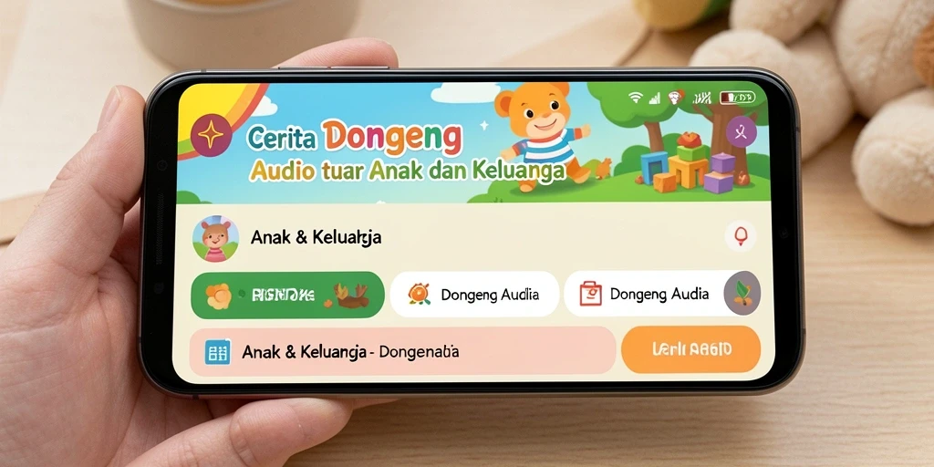Antarmuka RSNOK yang ramah anak dengan berbagai pilihan cerita.