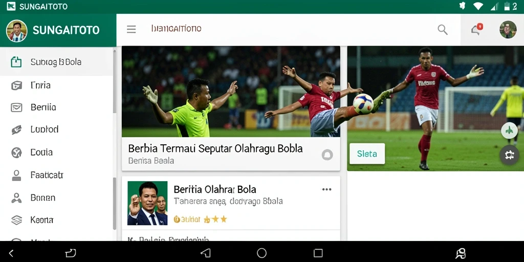 Tampilan antarmuka aplikasi SUNGAITOTO menampilkan berita olahraga bola dengan jelas.