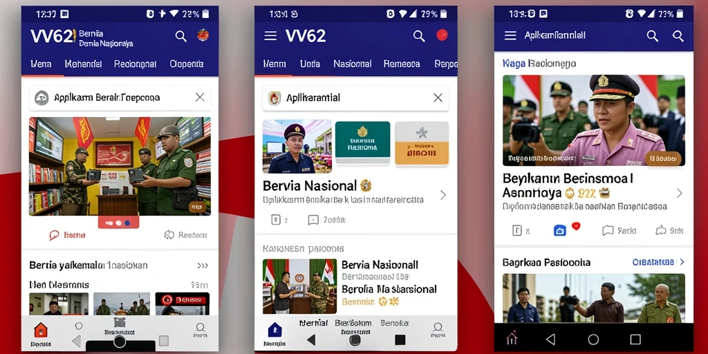 Antarmuka aplikasi VV62 menampilkan berita nasional terkini dengan jelas.